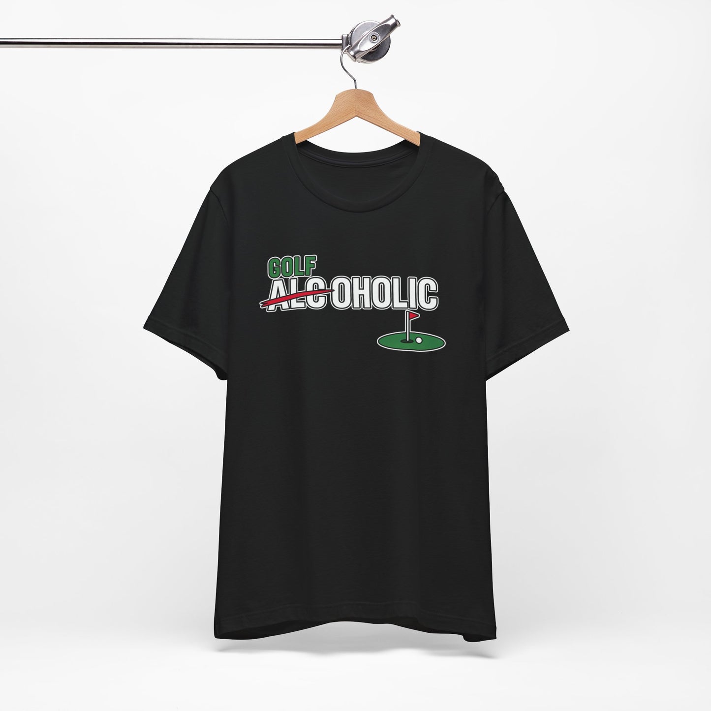 Golf-Aholic Tee — Funny Golfing T-Shirt with 'Golf' Over 'Alcoholic' Design