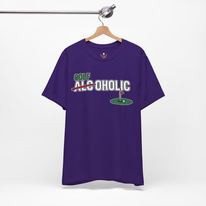 Golf-Aholic Tee — Funny Golfing T-Shirt with 'Golf' Over 'Alcoholic' Design