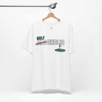Golf-Aholic Tee — Funny Golfing T-Shirt with 'Golf' Over 'Alcoholic' Design