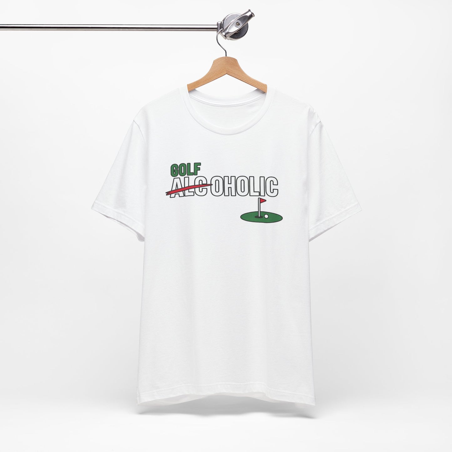 Golf-Aholic Tee — Funny Golfing T-Shirt with 'Golf' Over 'Alcoholic' Design