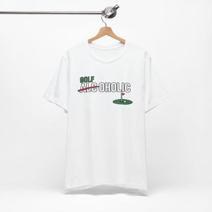 Golf-Aholic Tee — Funny Golfing T-Shirt with 'Golf' Over 'Alcoholic' Design