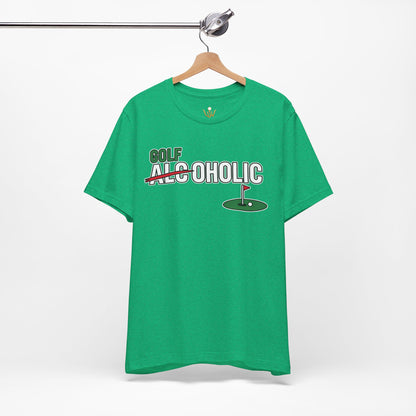 Golf-Aholic Tee — Funny Golfing T-Shirt with 'Golf' Over 'Alcoholic' Design