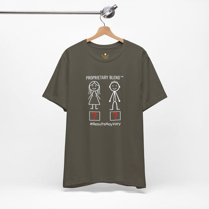 Proprietary Blend Tee - "#ResultsMayVary" Funny Couple Stick Figure T-Shirt