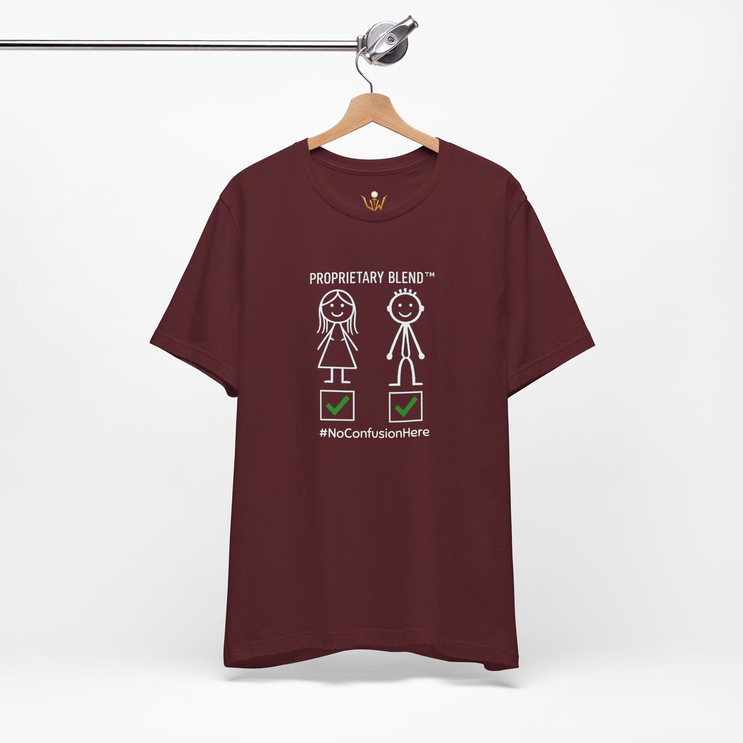 Gender Symbols Tee — "Proprietary Blend" Stick Figure Shirt with #NoConfusionHere
