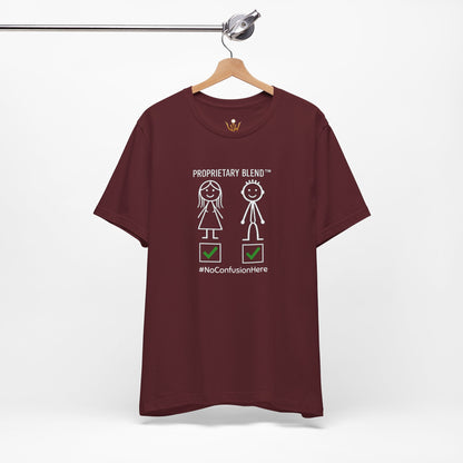 Gender Symbols Tee — "Proprietary Blend" Stick Figure Shirt with #NoConfusionHere