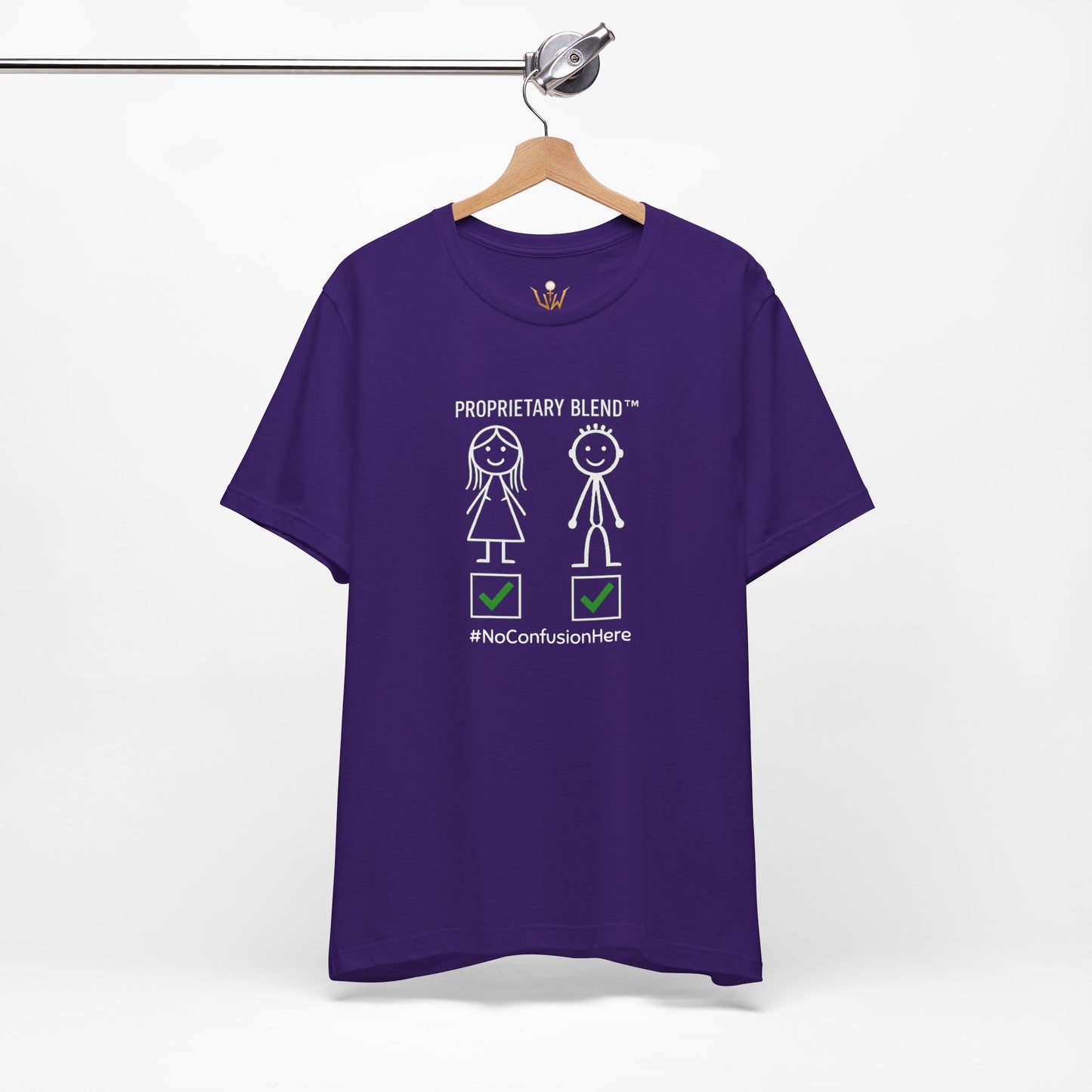 Gender Symbols Tee — "Proprietary Blend" Stick Figure Shirt with #NoConfusionHere