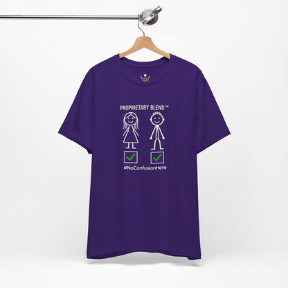 Gender Symbols Tee — "Proprietary Blend" Stick Figure Shirt with #NoConfusionHere
