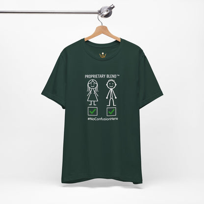 Gender Symbols Tee — "Proprietary Blend" Stick Figure Shirt with #NoConfusionHere