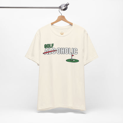 Golf-Aholic Tee — Funny Golfing T-Shirt with 'Golf' Over 'Alcoholic' Design