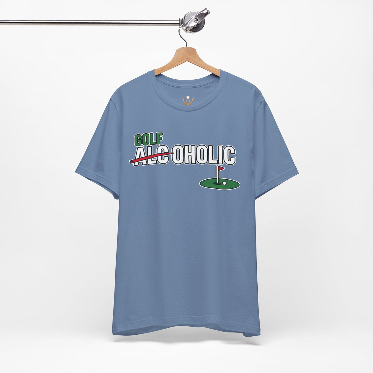 Golf-Aholic Tee — Funny Golfing T-Shirt with 'Golf' Over 'Alcoholic' Design