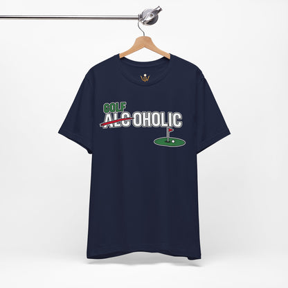 Golf-Aholic Tee — Funny Golfing T-Shirt with 'Golf' Over 'Alcoholic' Design