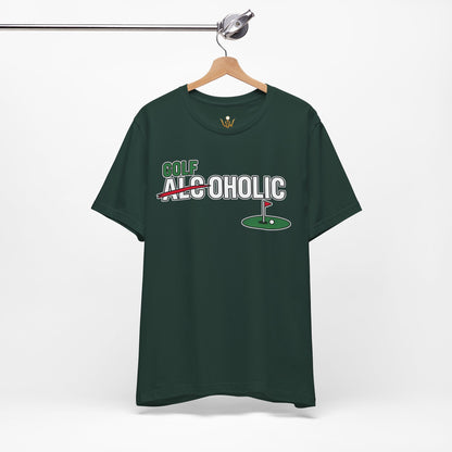 Golf-Aholic Tee — Funny Golfing T-Shirt with 'Golf' Over 'Alcoholic' Design