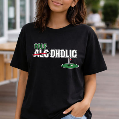 Golf-Aholic Tee — Funny Golfing T-Shirt with 'Golf' Over 'Alcoholic' Design