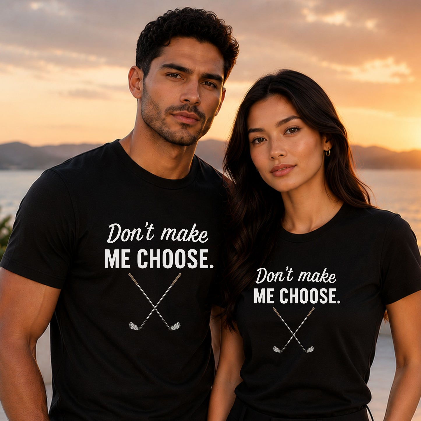Golf T‑Shirt – "Don't Make Me Choose" Funny Golf Lover Tee (Crossed Clubs)