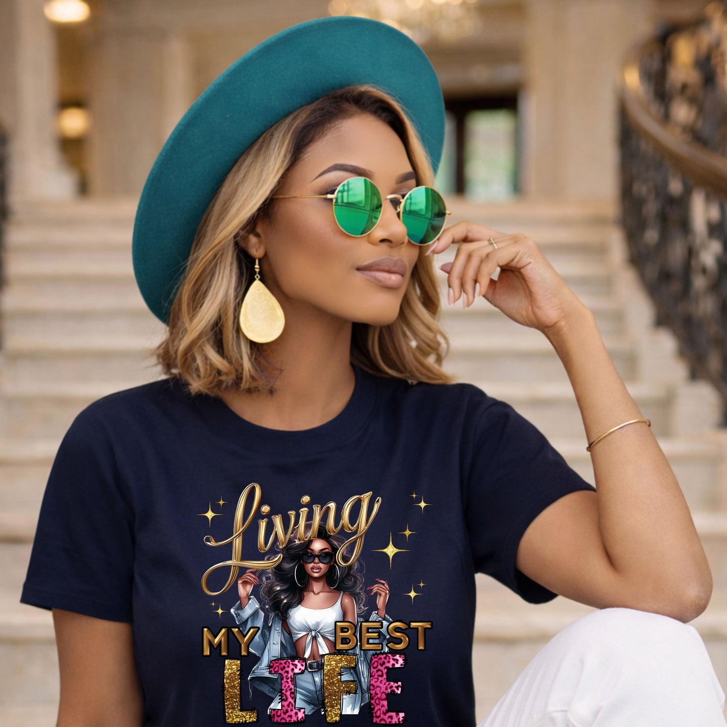 Living My Best Life T-Shirt — Inspirational Afro Woman Graphic Tee