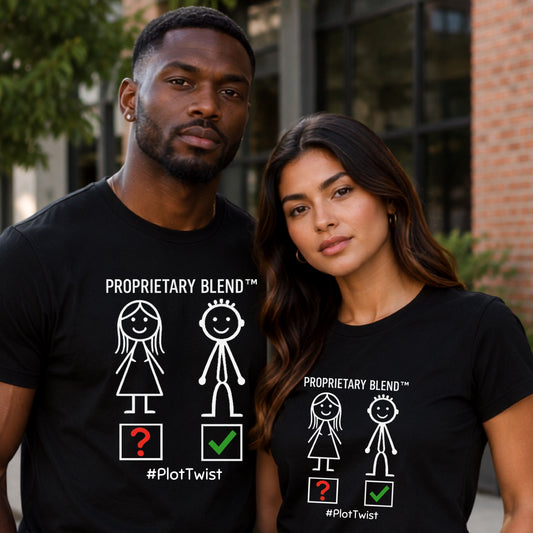 Plot Twist T‑Shirt — "Proprietary Blend" Stick Figure Graphic Tee (#PlotTwist)