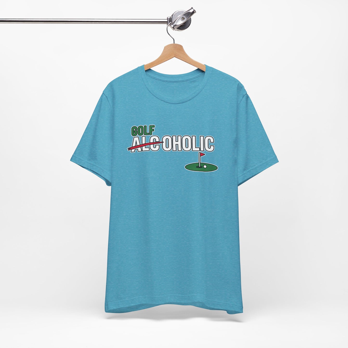 Golf-Aholic Tee — Funny Golfing T-Shirt with 'Golf' Over 'Alcoholic' Design