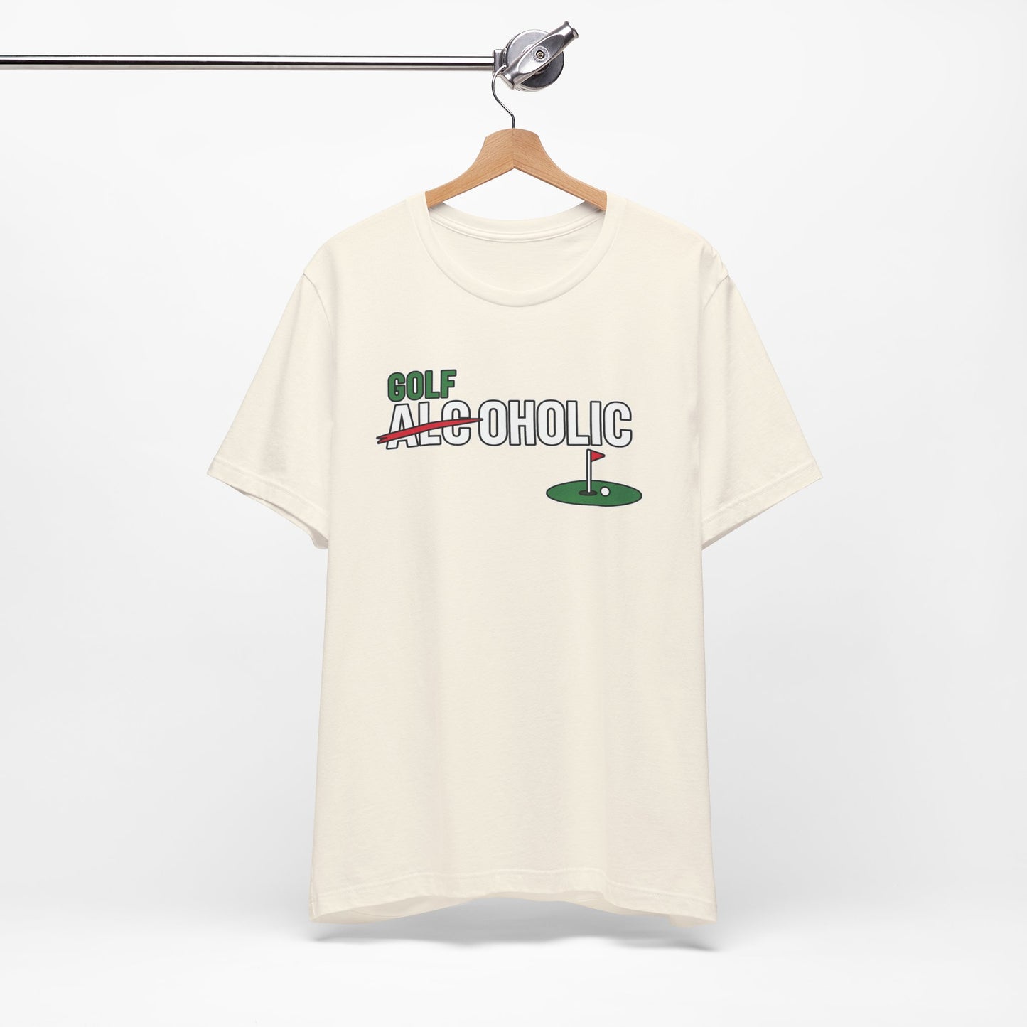 Golf-Aholic Tee — Funny Golfing T-Shirt with 'Golf' Over 'Alcoholic' Design