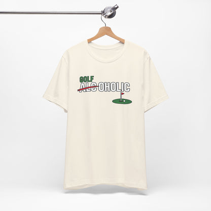 Golf-Aholic Tee — Funny Golfing T-Shirt with 'Golf' Over 'Alcoholic' Design