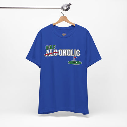 Golf-Aholic Tee — Funny Golfing T-Shirt with 'Golf' Over 'Alcoholic' Design