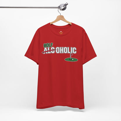Golf-Aholic Tee — Funny Golfing T-Shirt with 'Golf' Over 'Alcoholic' Design