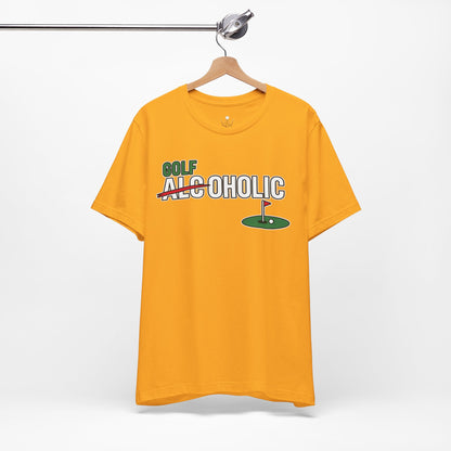 Golf-Aholic Tee — Funny Golfing T-Shirt with 'Golf' Over 'Alcoholic' Design