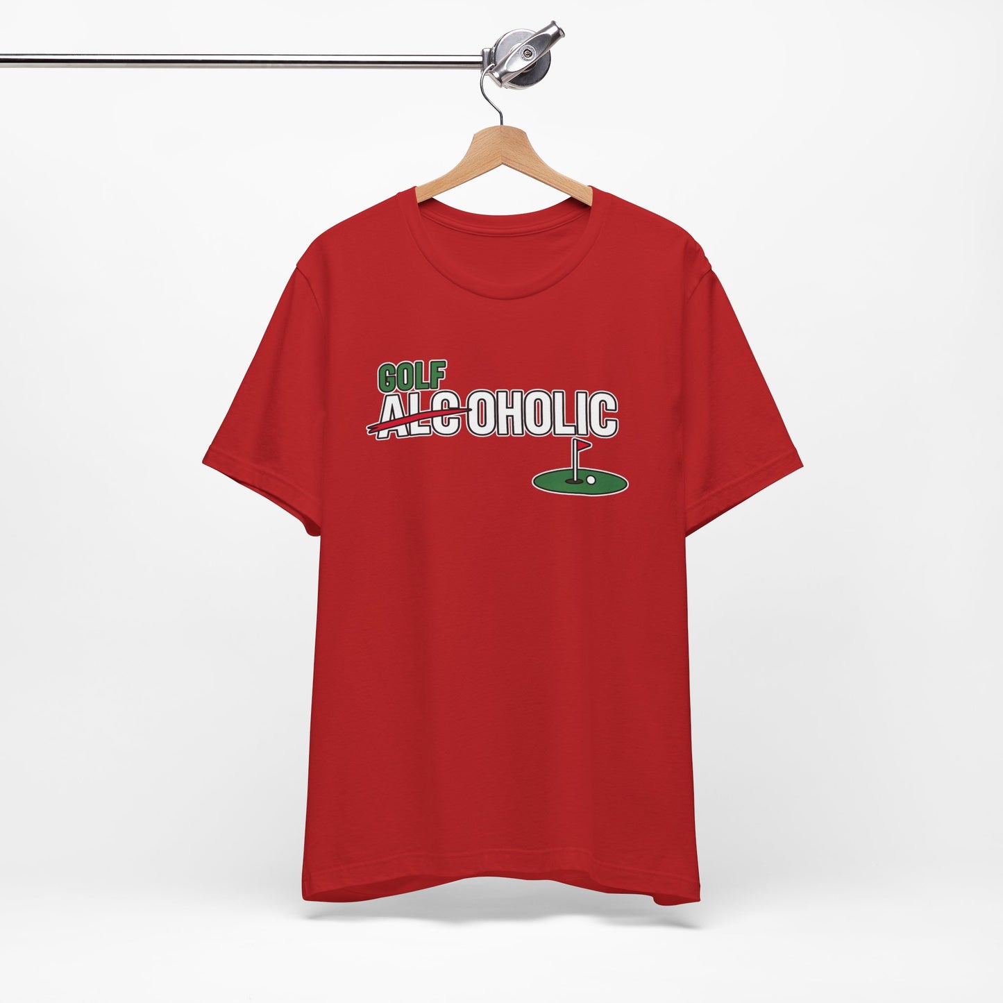 Golf-Aholic Tee — Funny Golfing T-Shirt with 'Golf' Over 'Alcoholic' Design