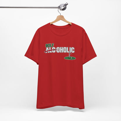 Golf-Aholic Tee — Funny Golfing T-Shirt with 'Golf' Over 'Alcoholic' Design