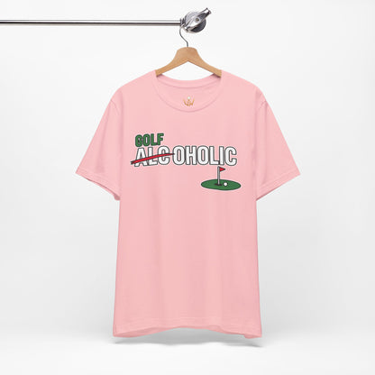 Golf-Aholic Tee — Funny Golfing T-Shirt with 'Golf' Over 'Alcoholic' Design