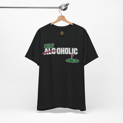 Golf-Aholic Tee — Funny Golfing T-Shirt with 'Golf' Over 'Alcoholic' Design