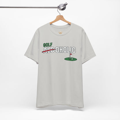 Golf-Aholic Tee — Funny Golfing T-Shirt with 'Golf' Over 'Alcoholic' Design