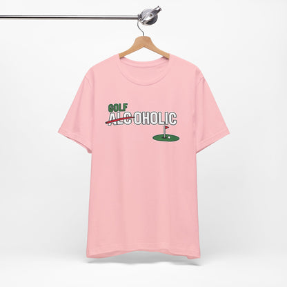 Golf-Aholic Tee — Funny Golfing T-Shirt with 'Golf' Over 'Alcoholic' Design
