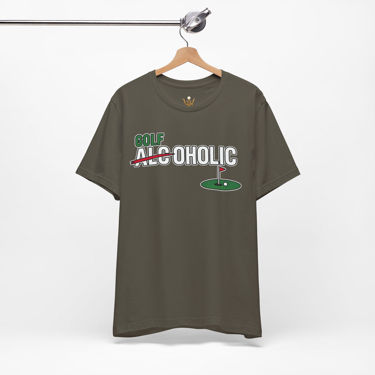 Golf-Aholic Tee — Funny Golfing T-Shirt with 'Golf' Over 'Alcoholic' Design