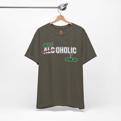 Golf-Aholic Tee — Funny Golfing T-Shirt with 'Golf' Over 'Alcoholic' Design